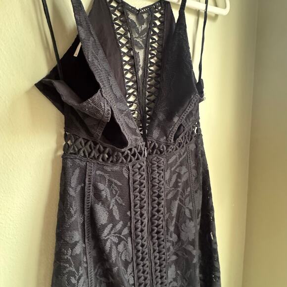 Free People Anastasia Halter Black Lace Crochet Midi Cut Out Sheer Dress 0 - Picture 8 of 9